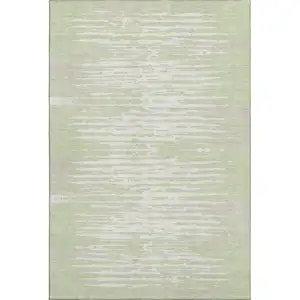 Photo of Artichoke Green And Ivory Striped Washable Area Rug With UV Protection