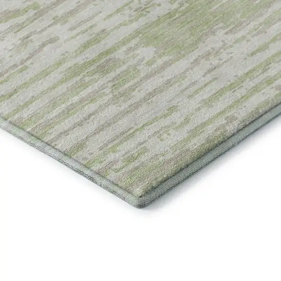 Artichoke Green And Ivory Striped Washable Area Rug With UV Protection Photo 8