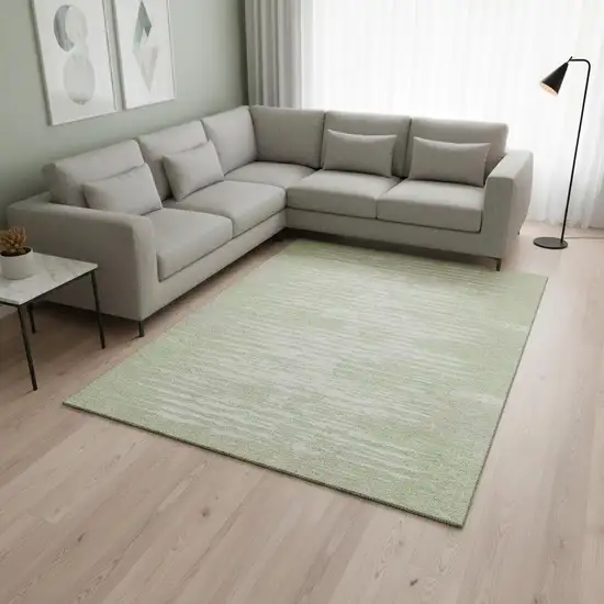 Artichoke Green And Ivory Striped Washable Area Rug With UV Protection Photo 2