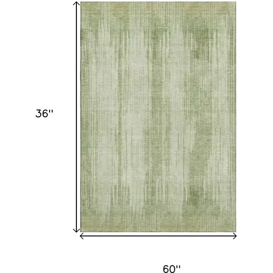 Artichoke Green And Ivory Striped Washable Area Rug With UV Protection Photo 3