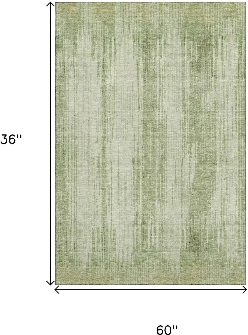 Artichoke Green And Ivory Striped Washable Area Rug With UV Protection Photo 3