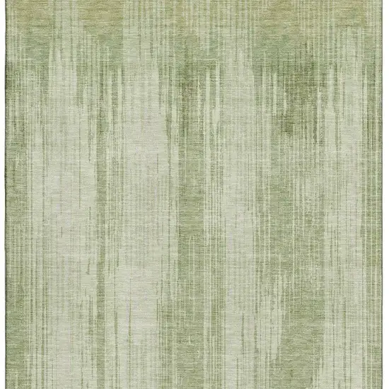 Artichoke Green And Ivory Striped Washable Area Rug With UV Protection Photo 5