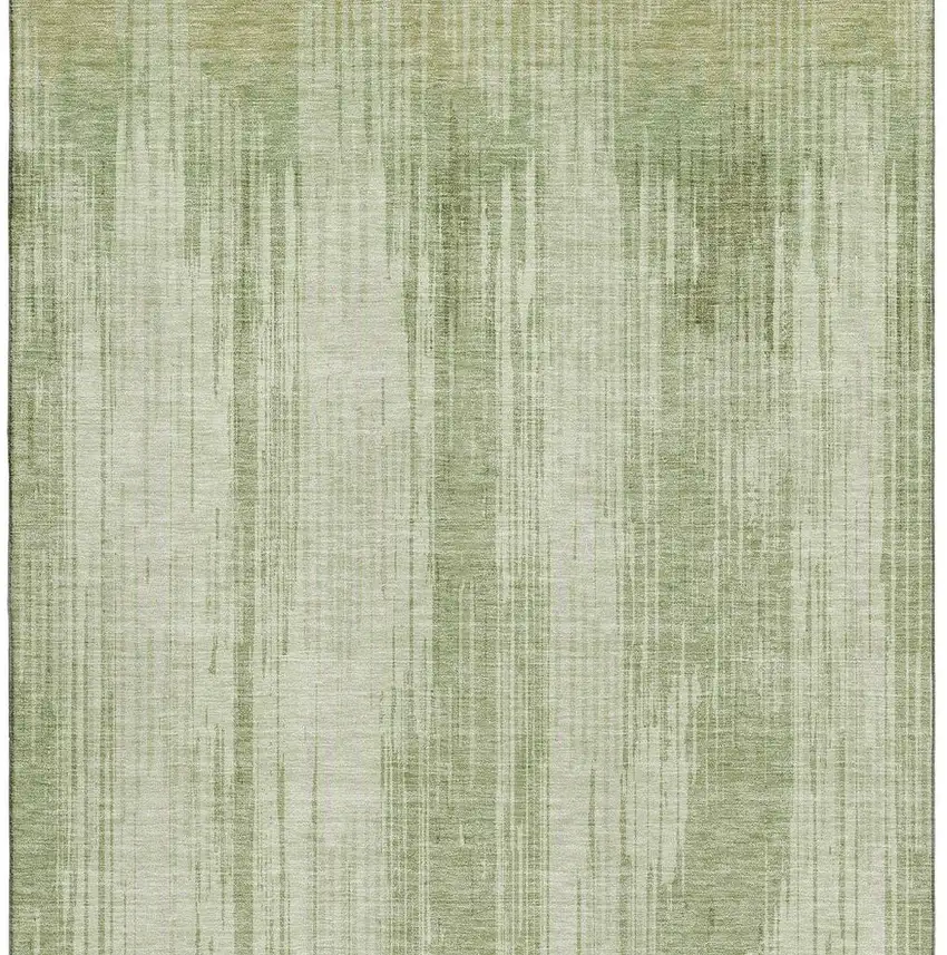 Artichoke Green And Ivory Striped Washable Area Rug With UV Protection Photo 5