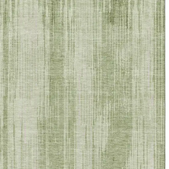 Artichoke Green And Ivory Striped Washable Area Rug With UV Protection Photo 4