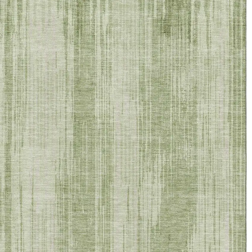 Artichoke Green And Ivory Striped Washable Area Rug With UV Protection Photo 4