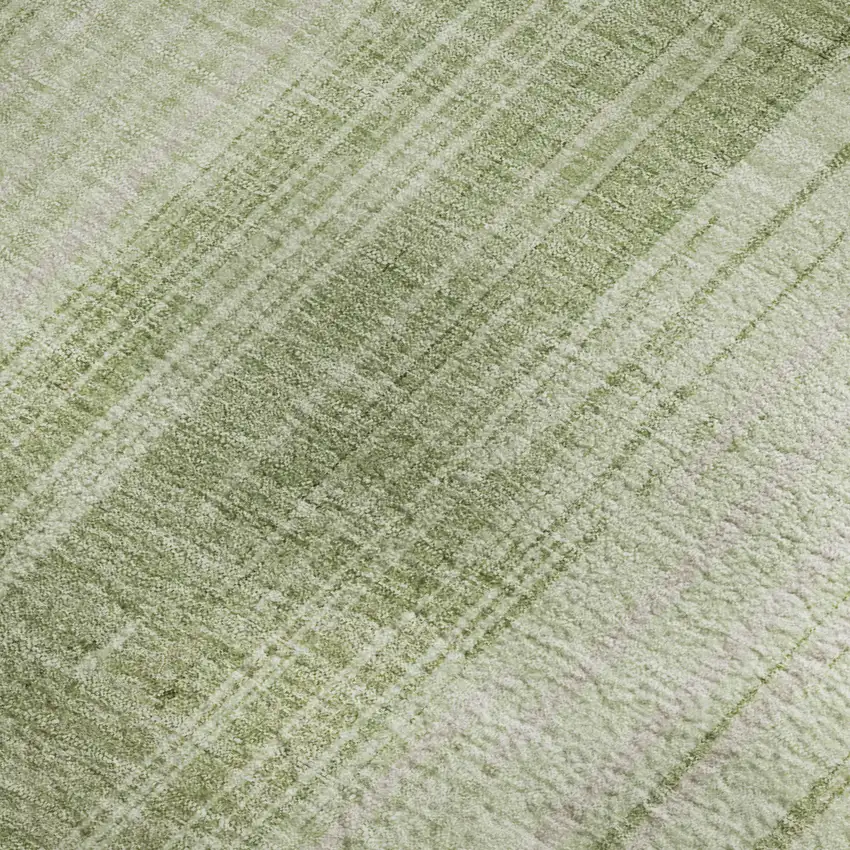 Artichoke Green And Ivory Striped Washable Area Rug With UV Protection Photo 4