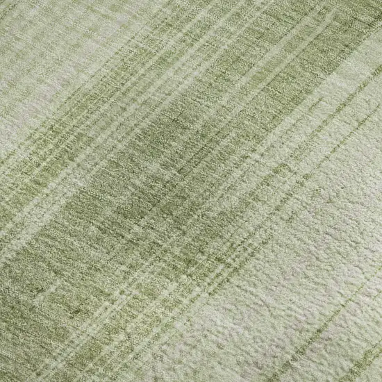 Artichoke Green And Ivory Striped Washable Area Rug With UV Protection Photo 4
