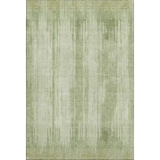 Artichoke Green And Ivory Striped Washable Area Rug With UV Protection Photo 7