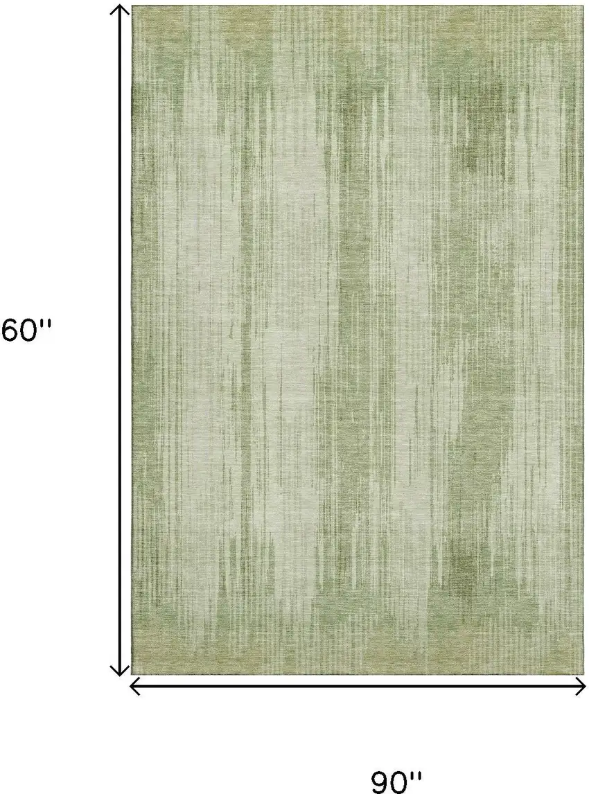 Artichoke Green And Ivory Striped Washable Area Rug With UV Protection Photo 8
