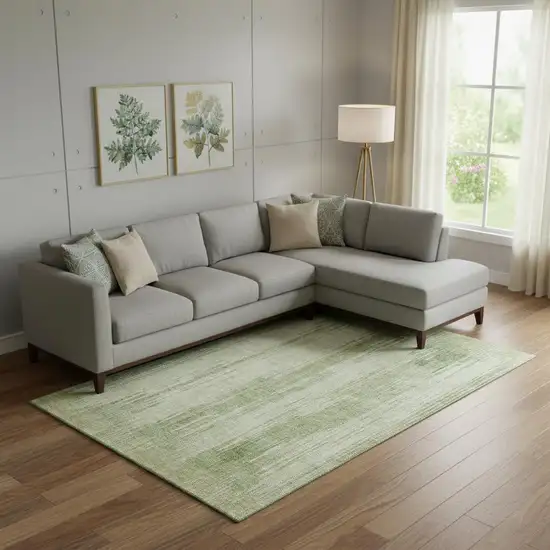 Artichoke Green And Ivory Striped Washable Area Rug With UV Protection Photo 1