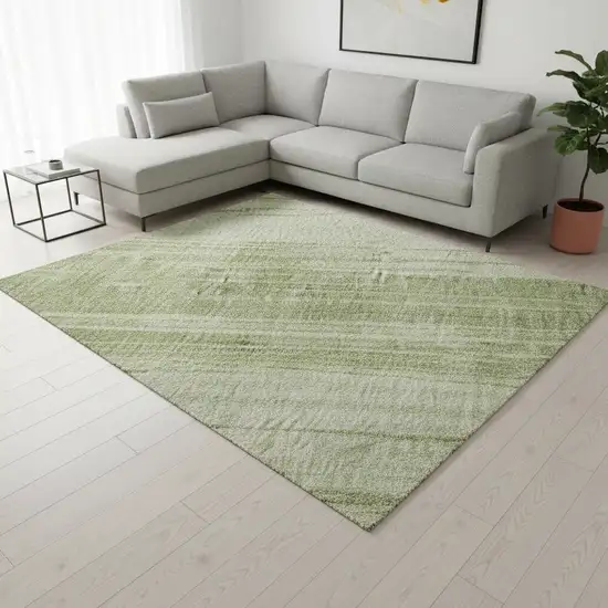 Artichoke Green And Ivory Striped Washable Area Rug With UV Protection Photo 2