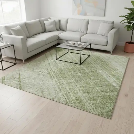 Artichoke Green And Ivory Striped Washable Area Rug With UV Protection Photo 2