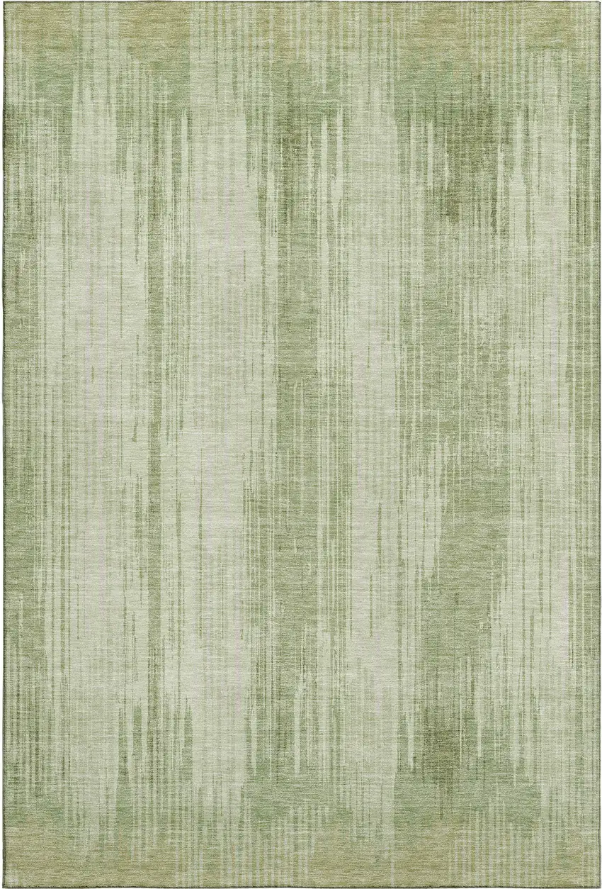 Artichoke Green And Ivory Striped Washable Area Rug With UV Protection Photo 6