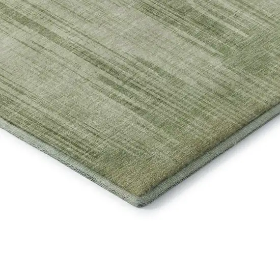 Artichoke Green And Ivory Striped Washable Area Rug With UV Protection Photo 8