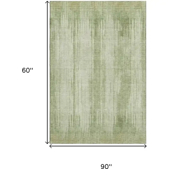 Artichoke Green And Ivory Striped Washable Area Rug With UV Protection Photo 8
