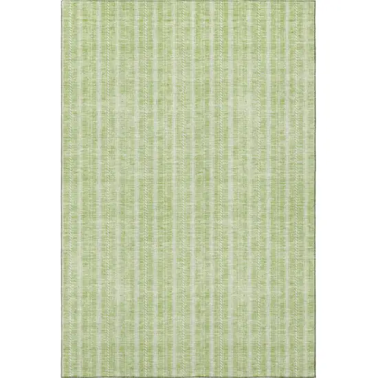 Artichoke Green And Ivory Striped Washable Area Rug With UV Protection Photo 3