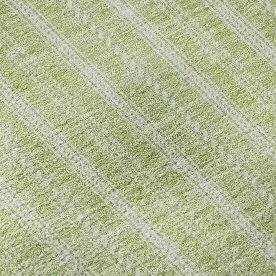 Artichoke Green And Ivory Striped Washable Area Rug With UV Protection Photo 9