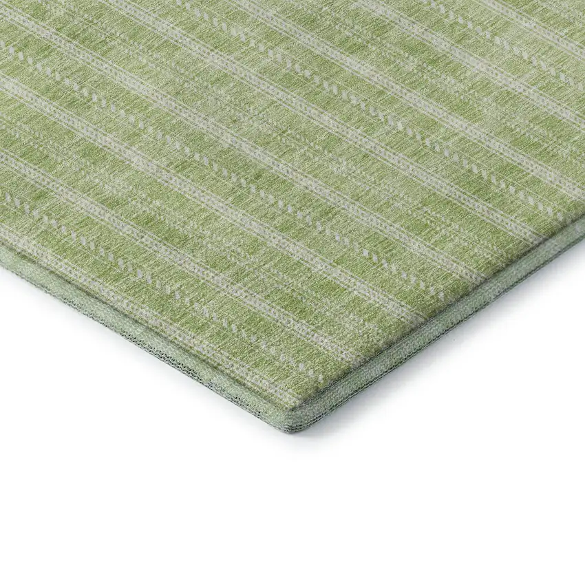 Artichoke Green And Ivory Striped Washable Area Rug With UV Protection Photo 7