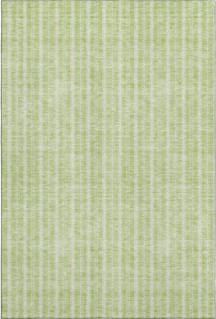 Artichoke Green And Ivory Striped Washable Area Rug With UV Protection Photo 1