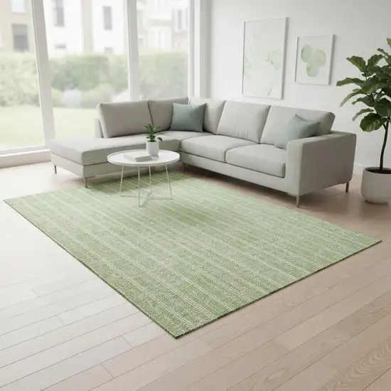 Artichoke Green And Ivory Striped Washable Area Rug With UV Protection Photo 2