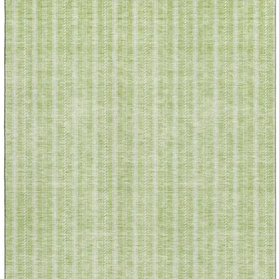 Artichoke Green And Ivory Striped Washable Area Rug With UV Protection Photo 3