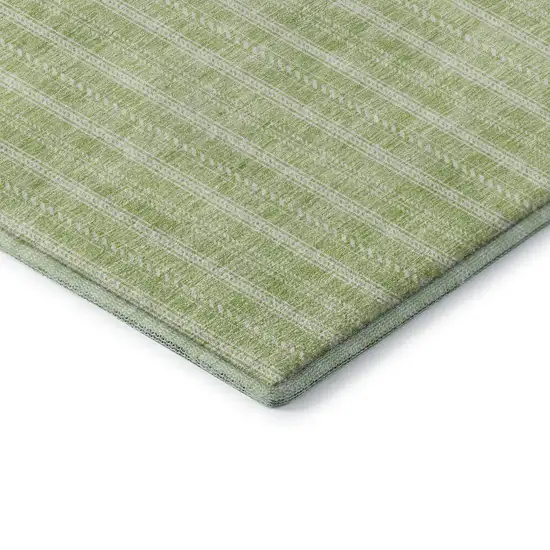 Artichoke Green And Ivory Striped Washable Area Rug With UV Protection Photo 7