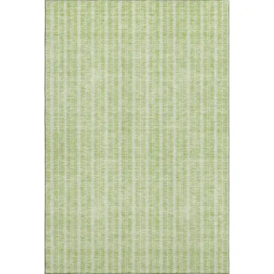 Artichoke Green And Ivory Striped Washable Area Rug With UV Protection Photo 1