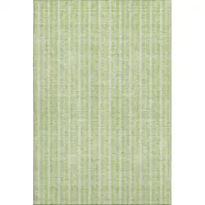Photo of Artichoke Green And Ivory Striped Washable Area Rug With UV Protection