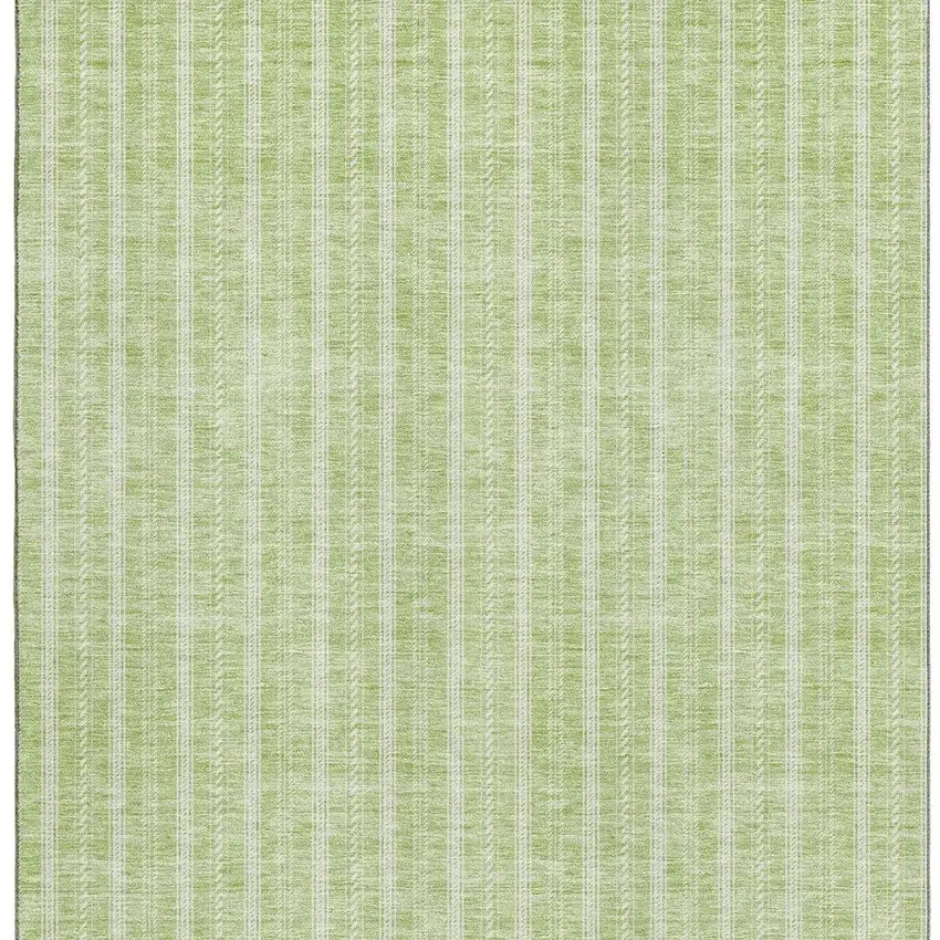 Artichoke Green And Ivory Striped Washable Area Rug With UV Protection Photo 3
