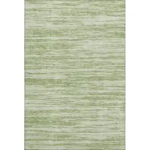 Photo of Artichoke Green And Ivory Striped Washable Area Rug With UV Protection