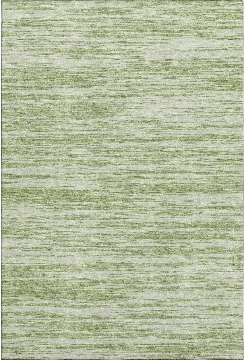Artichoke Green And Ivory Striped Washable Area Rug With UV Protection Photo 1