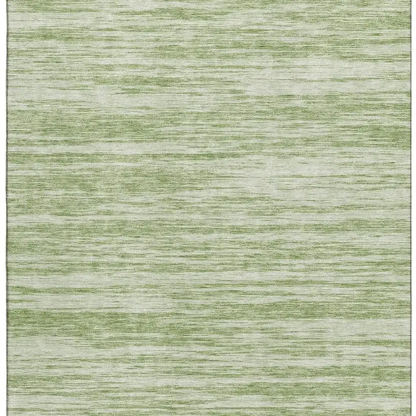 Artichoke Green And Ivory Striped Washable Area Rug With UV Protection Photo 2