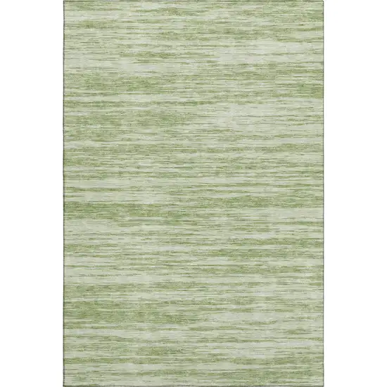 Artichoke Green And Ivory Striped Washable Area Rug With UV Protection Photo 1