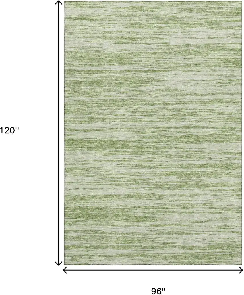 Artichoke Green And Ivory Striped Washable Area Rug With UV Protection Photo 8