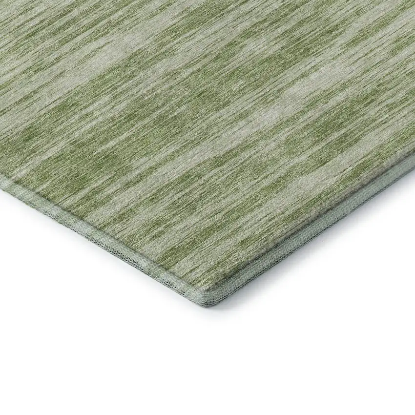 Artichoke Green And Ivory Striped Washable Area Rug With UV Protection Photo 7