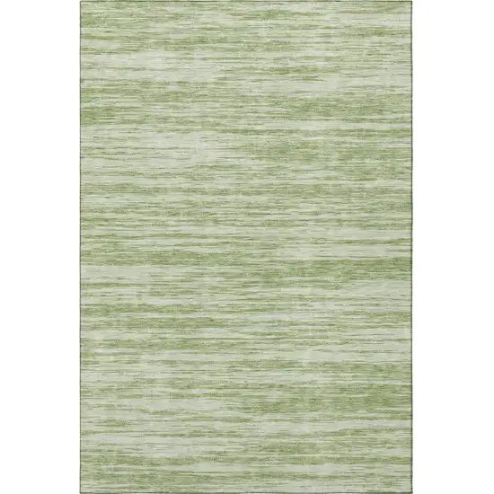 Artichoke Green And Ivory Striped Washable Area Rug With UV Protection Photo 3