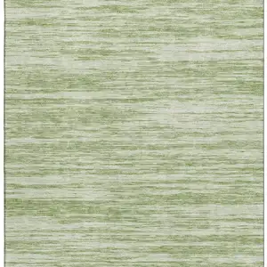 Photo of Artichoke Green And Ivory Striped Washable Area Rug With UV Protection