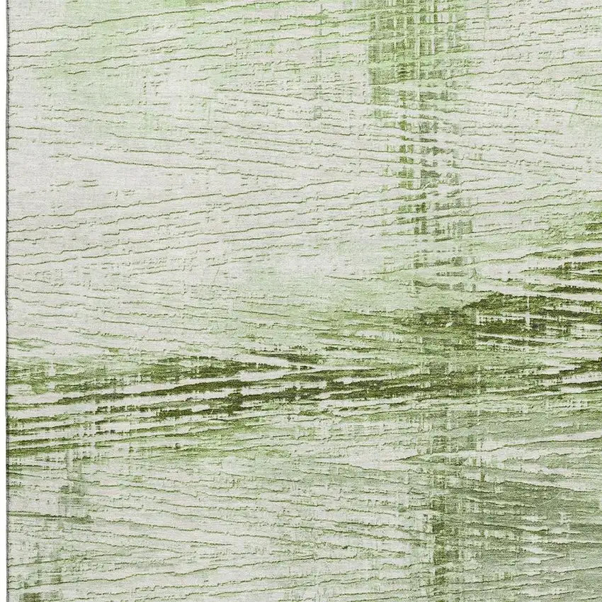 Artichoke Green And Ivory Striped Washable Area Rug With UV Protection Photo 4