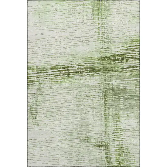 Artichoke Green And Ivory Striped Washable Area Rug With UV Protection Photo 1