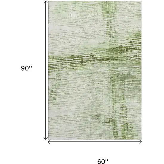 Artichoke Green And Ivory Striped Washable Area Rug With UV Protection Photo 9