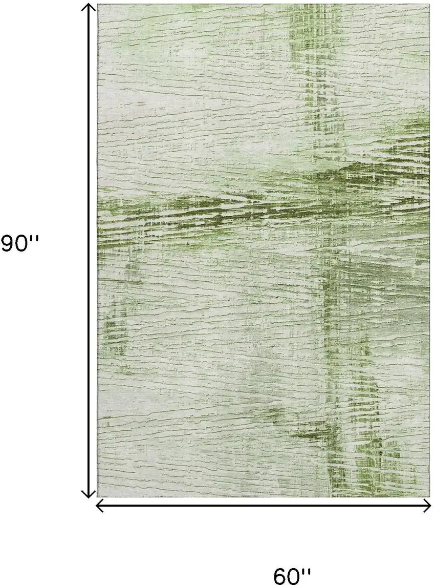 Artichoke Green And Ivory Striped Washable Area Rug With UV Protection Photo 9