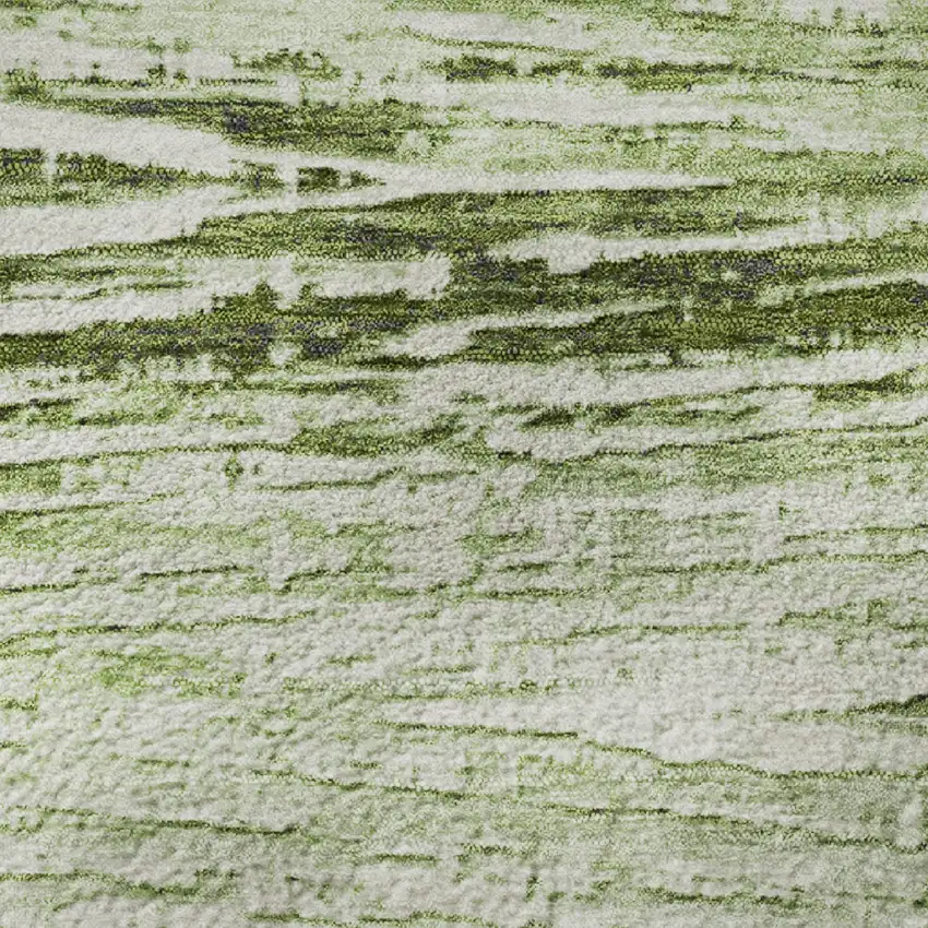 Artichoke Green And Ivory Striped Washable Area Rug With UV Protection Photo 8