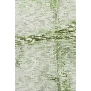 Photo of Artichoke Green And Ivory Striped Washable Area Rug With UV Protection