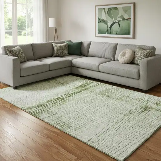 Artichoke Green And Ivory Striped Washable Area Rug With UV Protection Photo 2