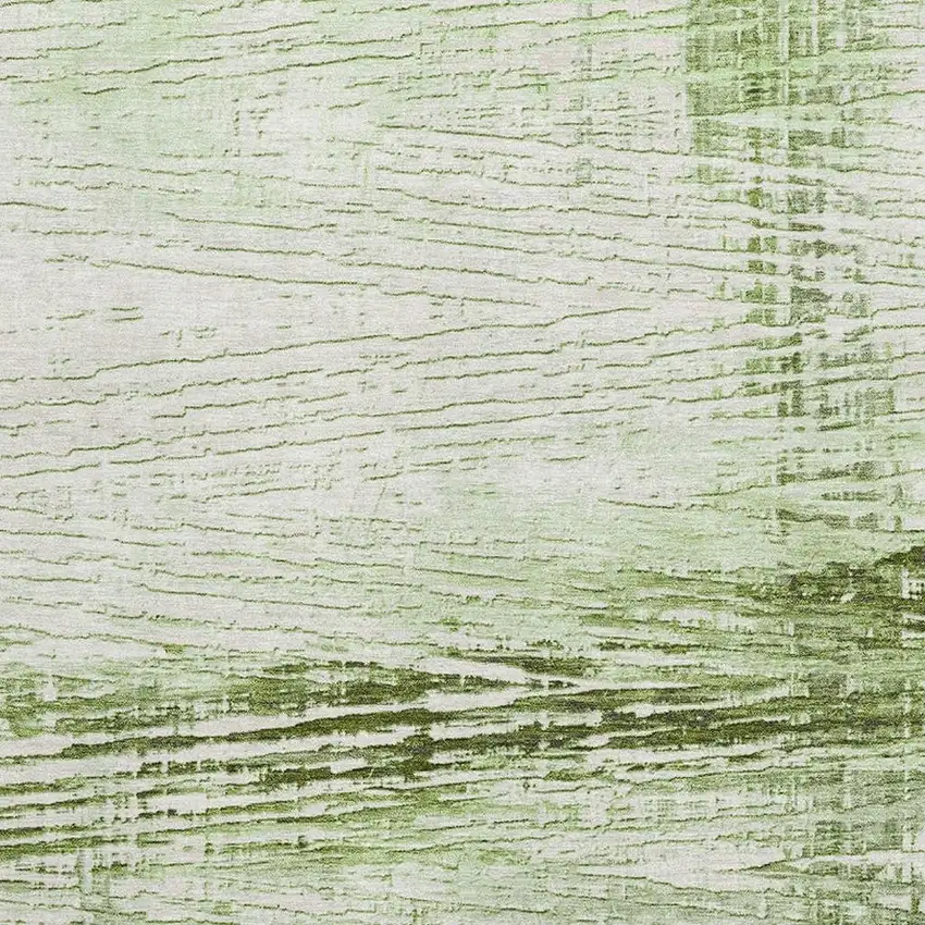 Artichoke Green And Ivory Striped Washable Area Rug With UV Protection Photo 3