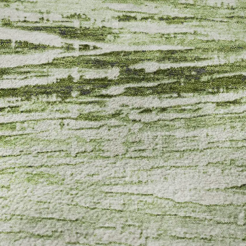 Artichoke Green And Ivory Striped Washable Area Rug With UV Protection Photo 8