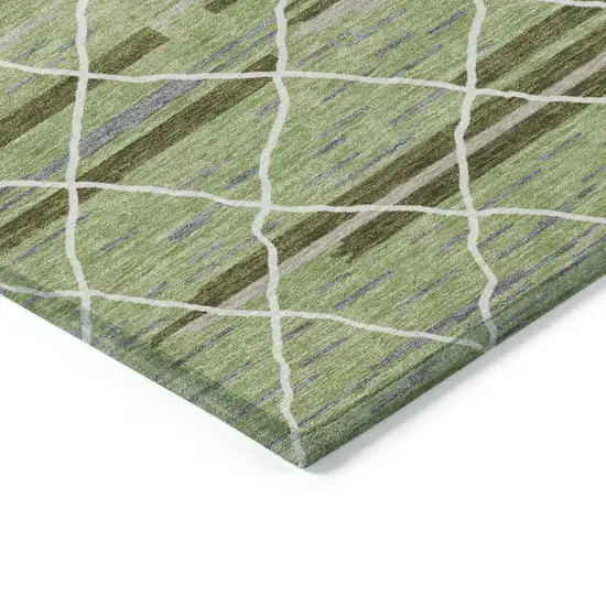 Artichoke Green And Ivory Striped Washable Indoor Outdoor Area Rug Photo 3