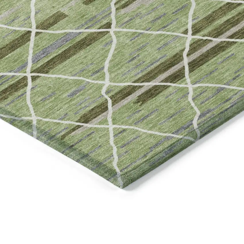 Artichoke Green And Ivory Striped Washable Indoor Outdoor Area Rug Photo 3