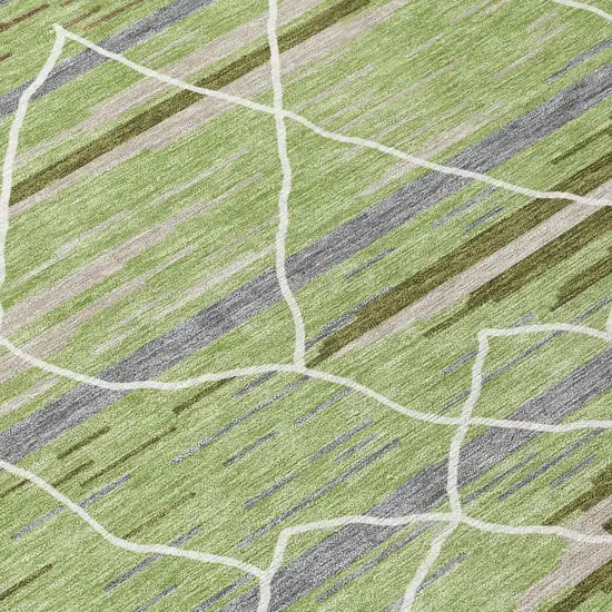 Artichoke Green And Ivory Striped Washable Indoor Outdoor Area Rug Photo 4