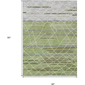 Photo of Artichoke Green And Ivory Striped Washable Indoor Outdoor Area Rug